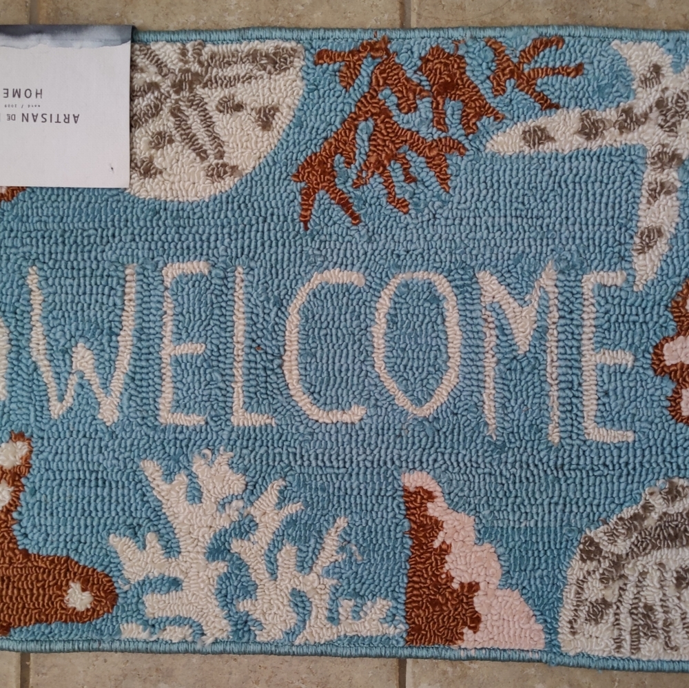 Artisan De Luxe Home Seashells WELCOME Scatter Rug Mat Coastal Beach 20x32" New